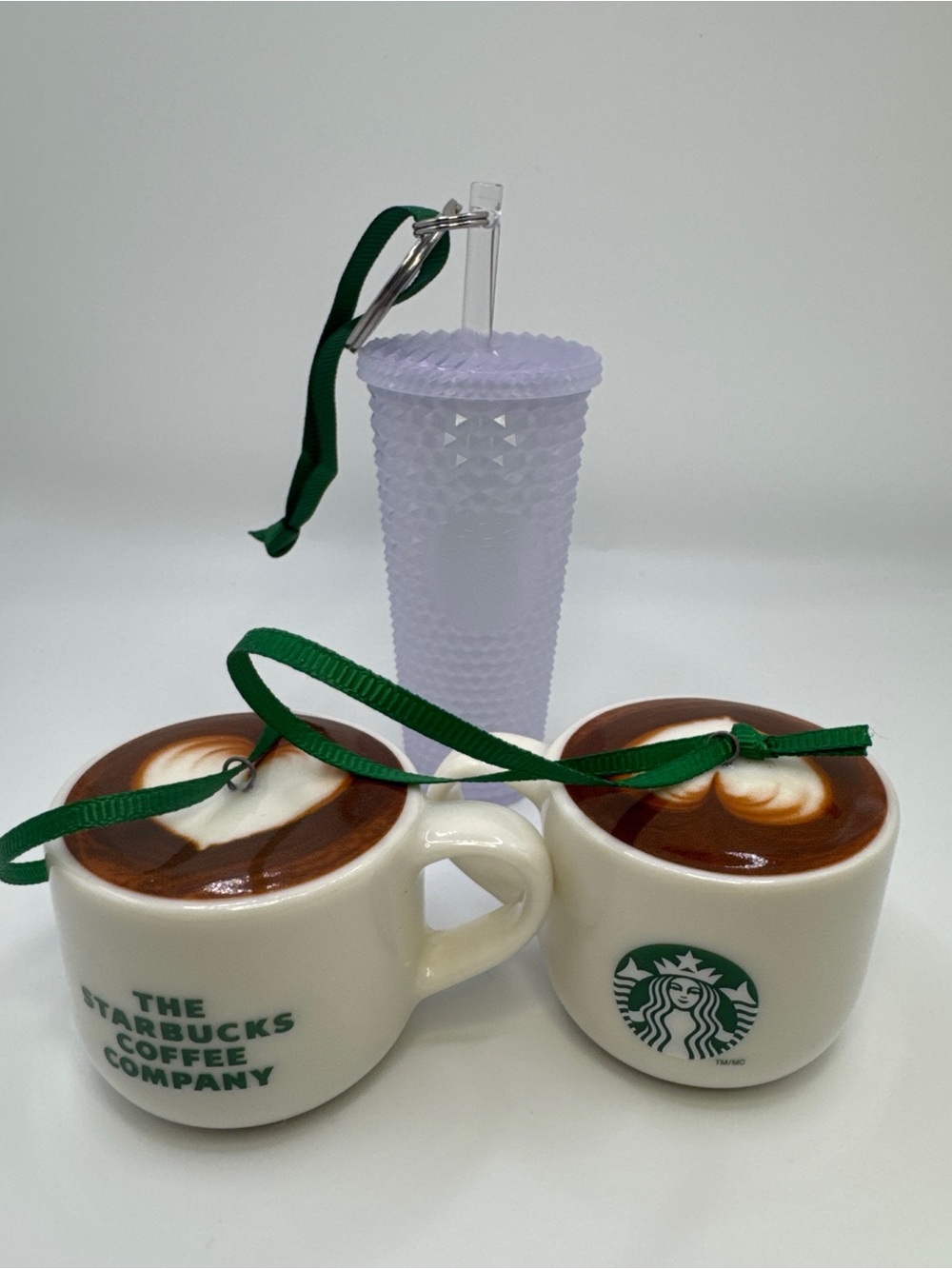 Starbucks Christmas Ornaments Set of 3 - Iridescent Studded Tumbler & Espresso C